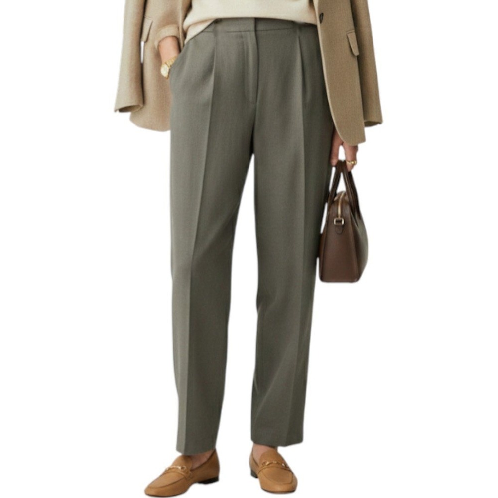 EILEEN FISHER Tapered High Rise Trousers Olive Green Pleated Size Small $198